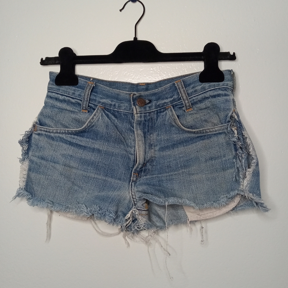 Vintage Levi's 1970s Denim Short Shorts With Side Slit - Women's Waist Size 28